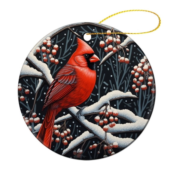 Snowcovered Red Cardinal Perched On A Branch Christmas Ceramic Ornament Cardinal Red Birds Christmas Tree Ornaments Xmas Tree Decoration for Family Friend