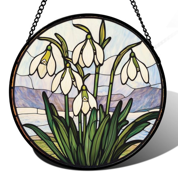 Snowdrop Design Stained Glass Window Hanging for Home Garden Decor Suncatcher