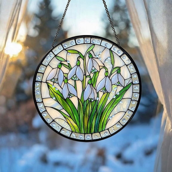 Snowdrop Floral Glass Suncatcher, Snowdrop Window Decor, White Flower Keepsake, 3.5 in