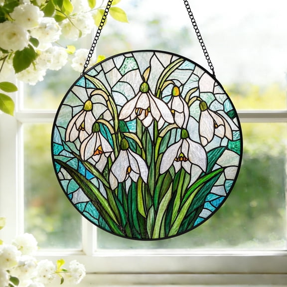 Snowdrop Flower Faux Stained Glass Acrylic Suncatcher, Window Hanging Decor, Garden Lover Gift