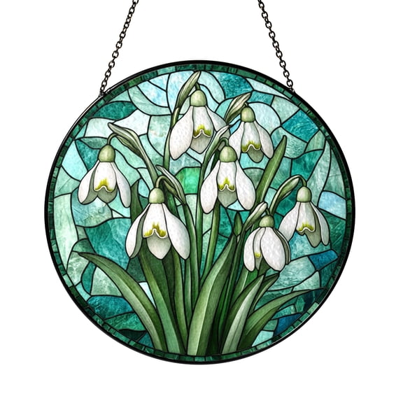 Snowdrop Flower Faux Stained Glass Window Decor – Botanical Hanging