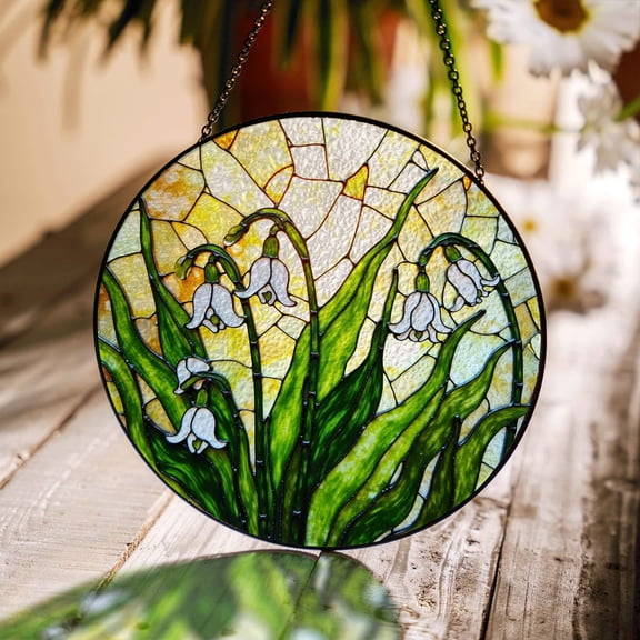 Snowdrop Flower Glass Suncatcher, Spring Window Decor, 7.9 in