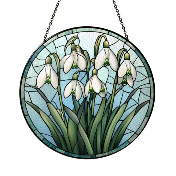 Snowdrop Flower Glass Suncatcher Window Hanging Decor, Fresh Spring Botanical Artwork, Gentle Home Accent