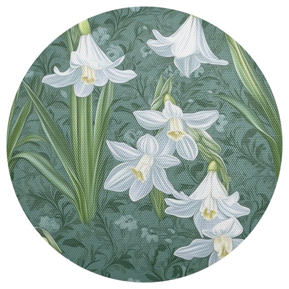Snowdrop Flower Pattern 15.4in Diameter PVC Plate Mat, Heat-Resistant and Cuttable, Kitchen Decor