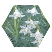 Snowdrop Flower Pattern Folding Umbrella UV50+ Waterproof Sun Protection Auto Open Close Compact Fiberglass Frame
