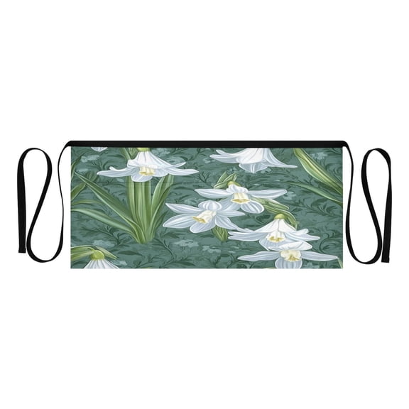Snowdrop Flower Pattern Multi Pocket Short Apron Waterproof, Adjustable 96.5in Belt for various occasions