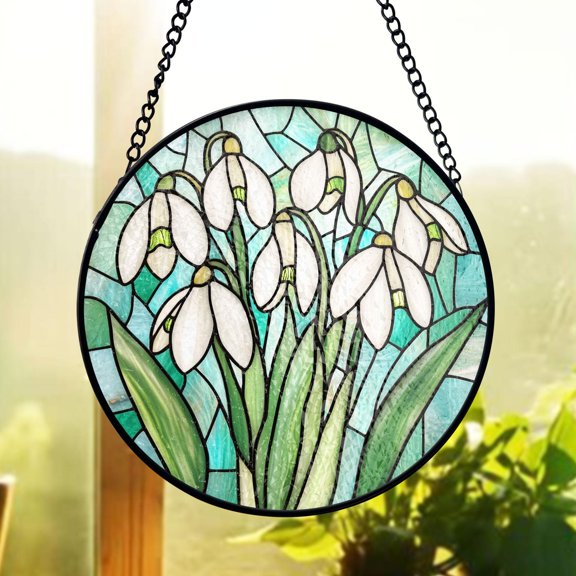 Snowdrop Flower Stained Glass Suncatcher, Spring Garden Window Decor, Botanical Floral Art Gift For Mom, Grandma Birthday