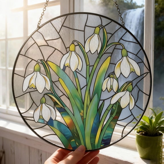 Snowdrop Flower Suncatcher – Glass Spring Window Hanging, Suncatcher Window Hanging, 3.5 in