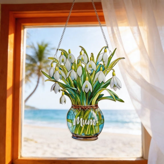 Snowdrop Flower Suncatcher Stained Glass Window Hanging Decor Mother's Day Gift for Mum