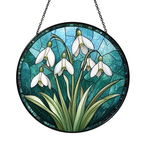 Snowdrop Flower Window Ornament, Decorative Faux Stained Glass Style Hanging Art for Home Window Spaces