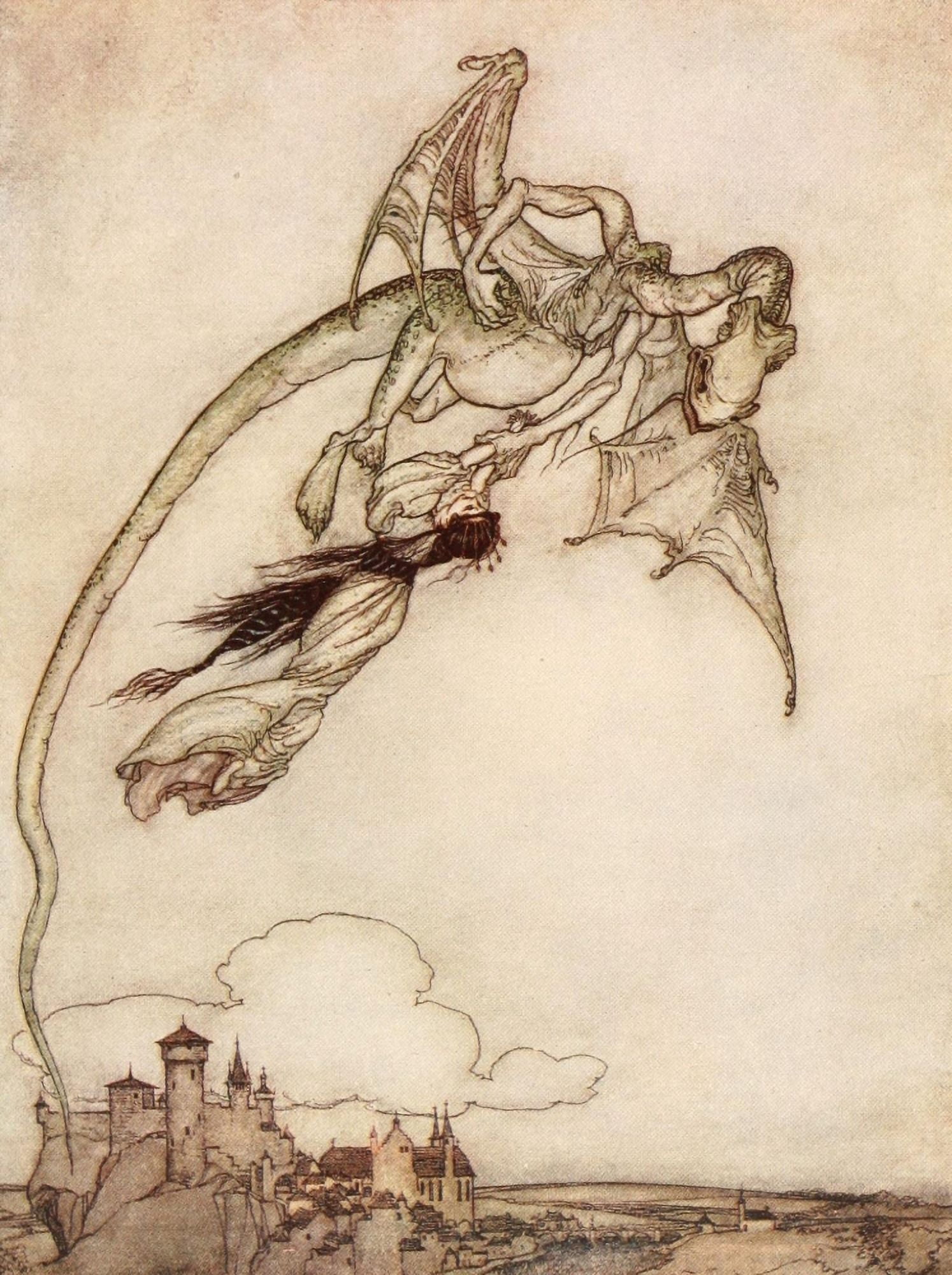 Snowdrop & other Tales 1920 Kings daughter carried off by dragon Canvas Art - Arthur Rackham (18 x 24)