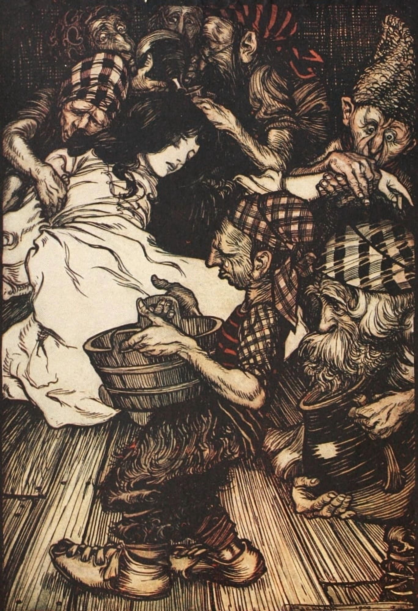 Snowdrop & other Tales 1920 Snowdrop & the Dwarfs Canvas Art - A Rackham (18 x 24)