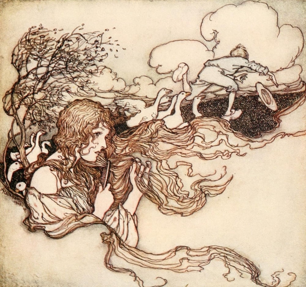 Snowdrop & other Tales 1920 The Goosegirl Blow breeze Canvas Art - A Rackham (18 x 24)