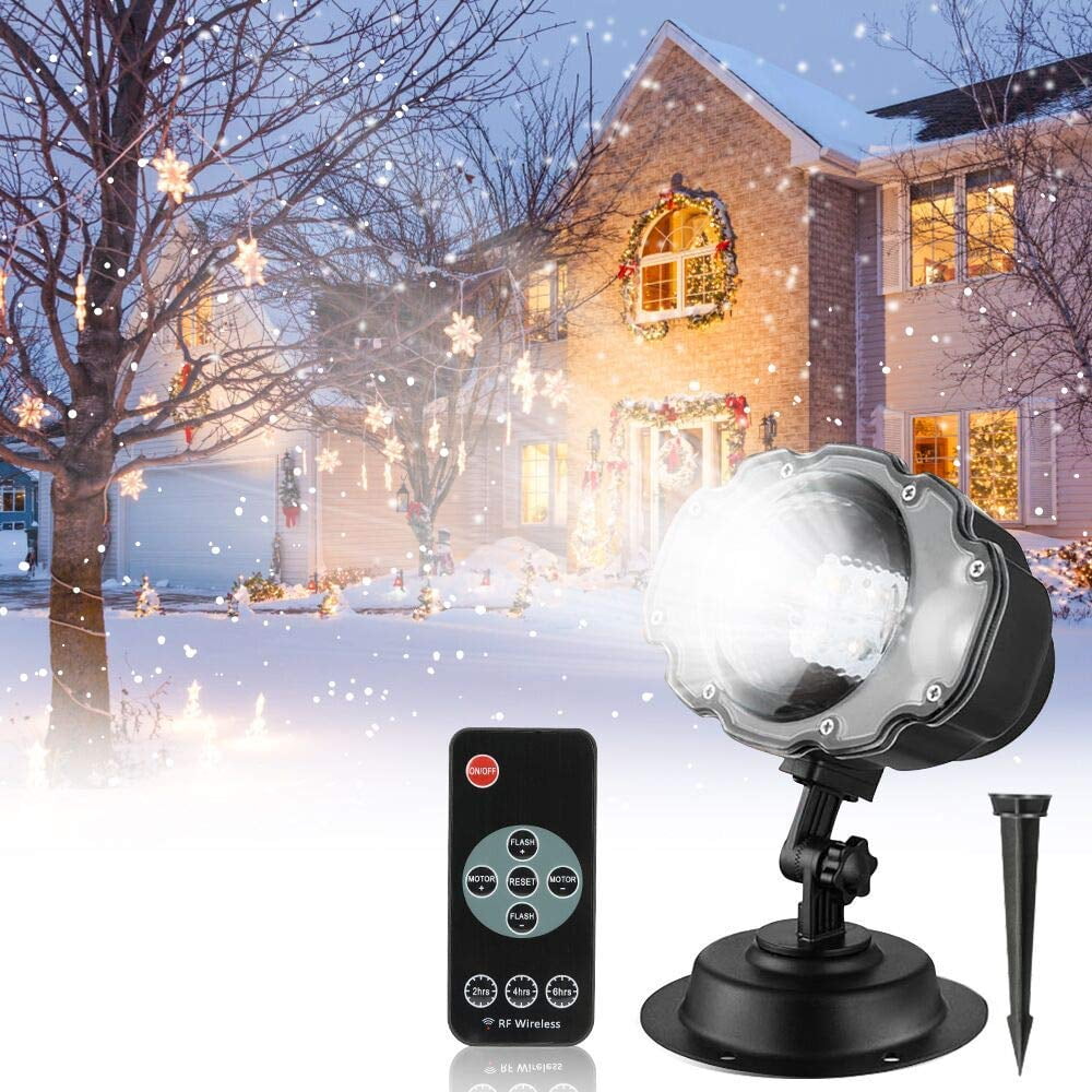 Snowfall Christmas Projector Lights, LED Waterproof Outdoor Indoor Motion Landscape Snowflake Projector Lamp, Wireless Remote for Landscape Lights Xmas Theme Party Yard Garden Decorations