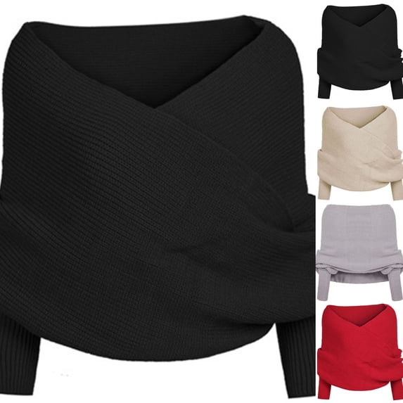 Snowfall Sweater Scarf with Sleeves,Knitted Scarf With Sleeves for Women - Multifunctional Autumn Winter Sweater Black