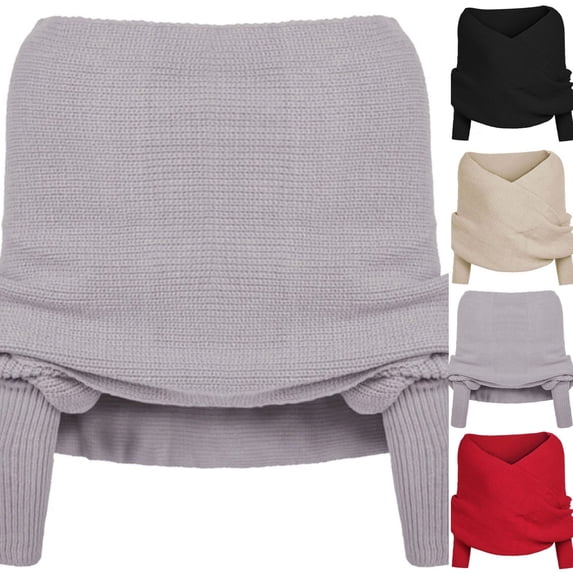 Snowfall Sweater Scarf with Sleeves,Knitted Scarf With Sleeves for Women - Multifunctional Autumn Winter Sweater Gray
