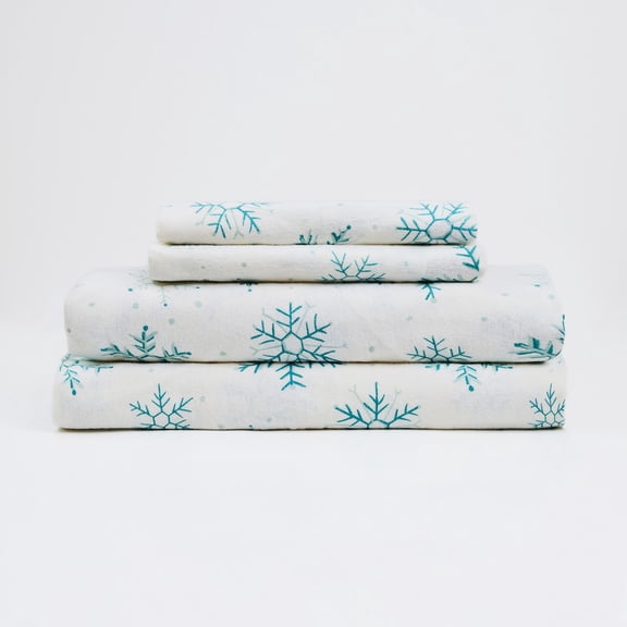Snowflake 100% Cotton 4-Piece King Flannel Sheet Set