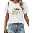 thumbnail image 1 of Snowflake 2026 Happy New Year Theme Graphic Suitable Tee T Shirt Gold Pattern Tees Tops Short Sleeve Round Neck White S-5XL, 1 of 4