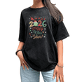 thumbnail image 1 of Snowflake 2026 Santa With Reindeer Graphic Tee T Shirt Tops Regular Fit Short Sleeve Round Neck Black S-2XL Plus Size, 1 of 5