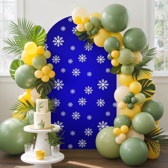 Snowflake Arch Backdrop Cover, 4FT, Winter Minimalist Ice Snow Gradient Blue Background Spandex Arch Covers Double-Sided Backdrop for Wedding Birthday Party Photo Background Decoration