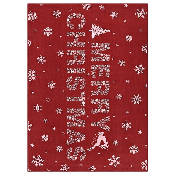Snowflake Area Rug 9'x12' Red Washable Rugs for Living Room Throw Rugs Soft Low Pile Floor Carpet Christmas Decorations