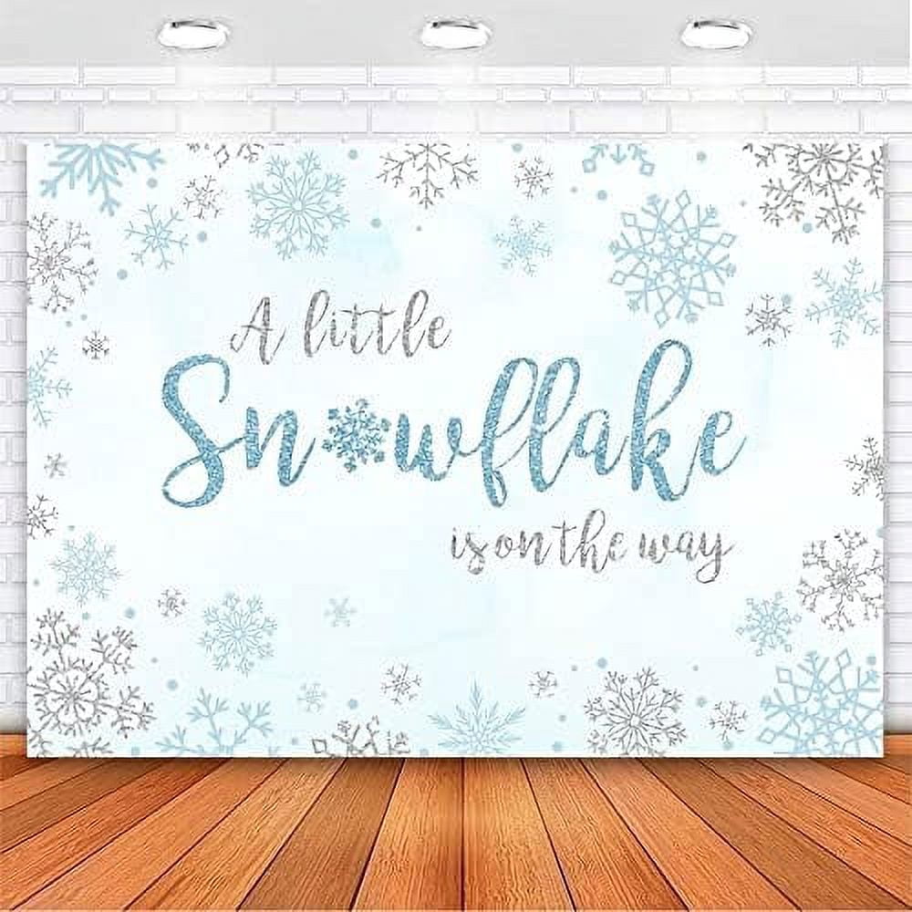 Aperturee Pink Silver Snowflake Baby Shower Square Backdrop