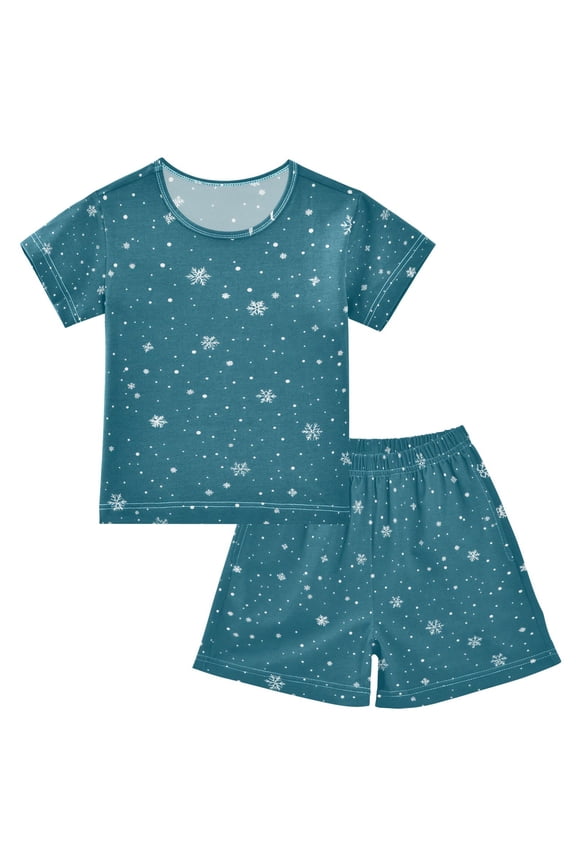 Snowflake Background Summer Pajama Set Soft Cotton Short Sleeve Sleepwear 2PCS Pajama Sets Breathable Lounge Set Size 10Y
