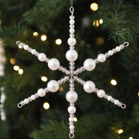 Snowflake Bead Ornament Set, DIY Hanging Decor, Plastic and Metal, for Trees, Snowflake Bead Shapes for Custom Arranging, Hanging Line Sold Separately