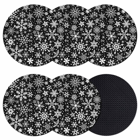 Snowflake Black Coasters Set of 6, Absorbent Coasters for Drinks, Christmas Winter Snowfall Xmas Holiday Coaster for Desk Coffee Table Protection, Home Decor House Warming Gifts 4"