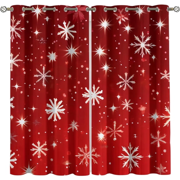Snowflake Blackout Curtains, Red Christmas Window Drapes for Bedroom Living Room Kitchen, Holiday Theme Curtains 26"W x 54"L (2 Pack)