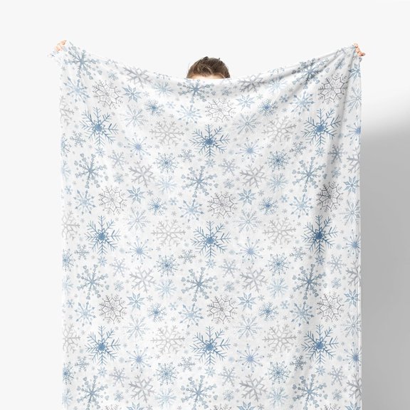 Snowflake Blanket, Blue Winter Holiday Throw for Couch Sofa Bed, Christmas Decorations, 50x60 Inches