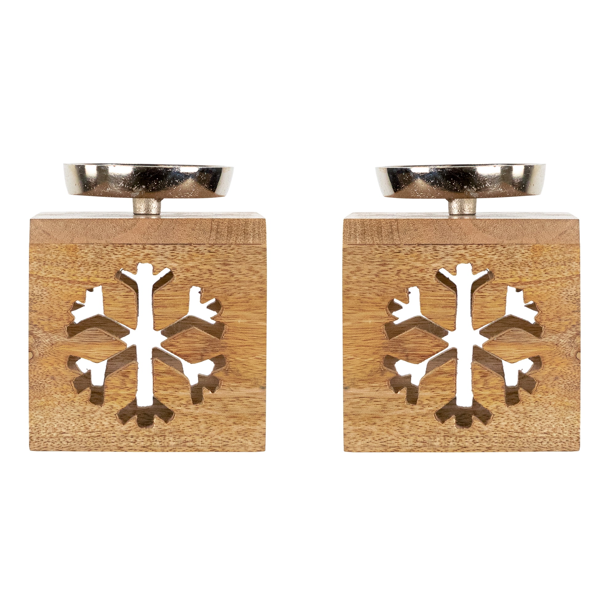 Northlight Snowflake Box Wooden Christmas Tealight Holders - 4.75" - Set of 2