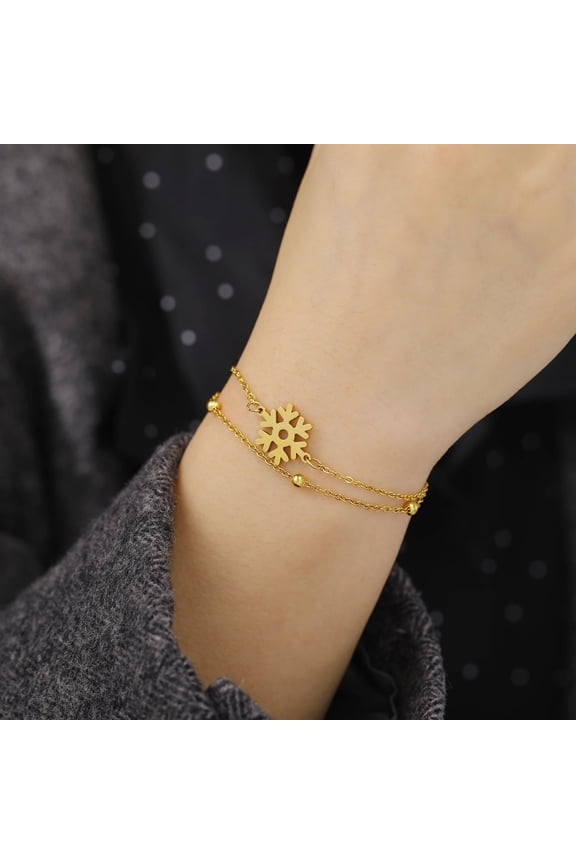 Snowflake Bracelets Women 14K Yellow Gold Beaded Chain Bracelet Romantic Snowfall Wedding Bridesmaid Jewelry Mother Gift