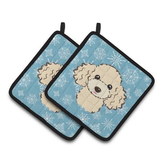 Snowflake Buff Poodle Pair of Pot Holders