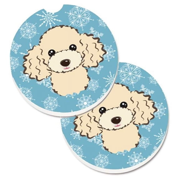 Snowflake Buff Poodle Set of 2 Cup Holder Car Coaster