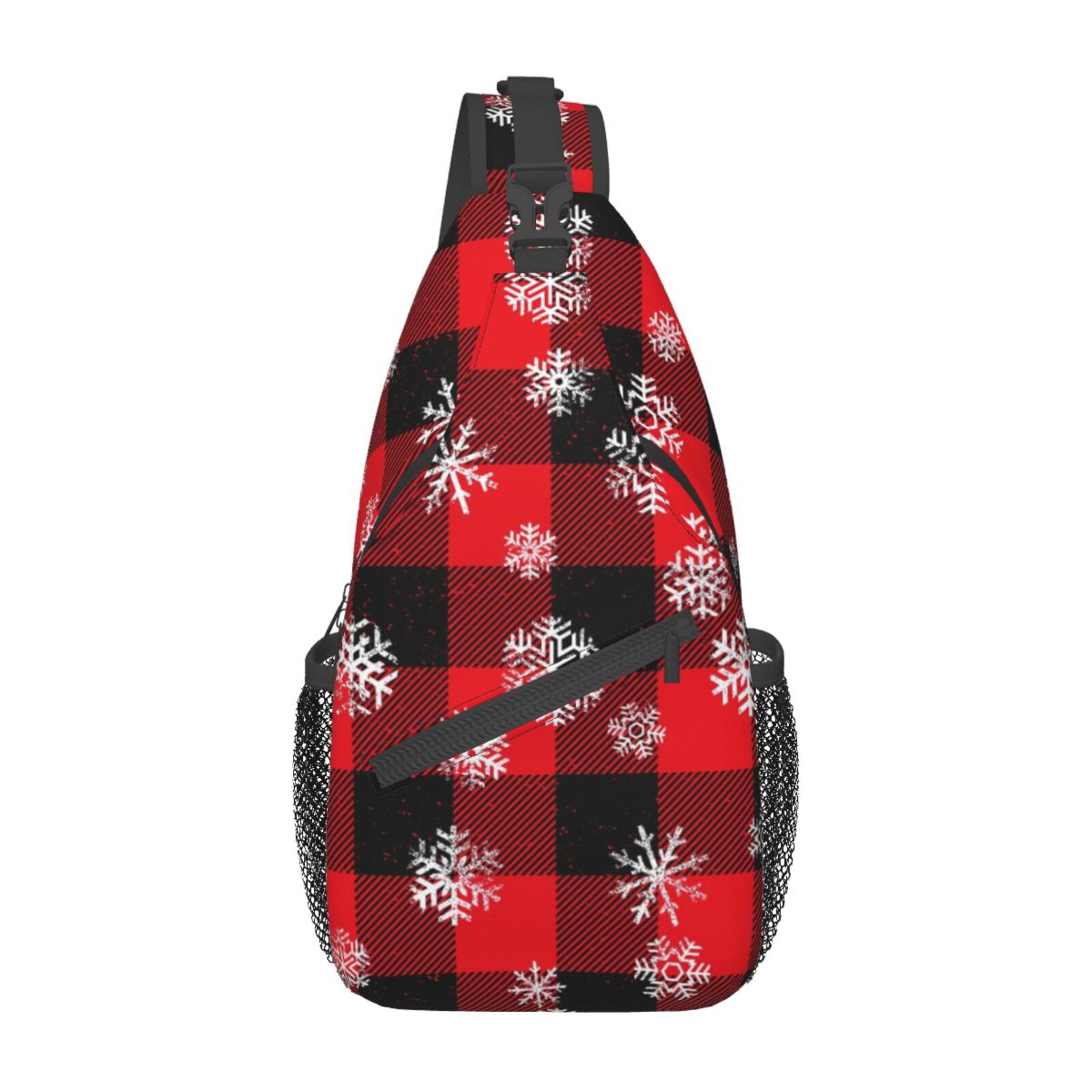Snowflake Buffalo Plaid Red Backpack Chest Sling Bag Crossbody Shoulder