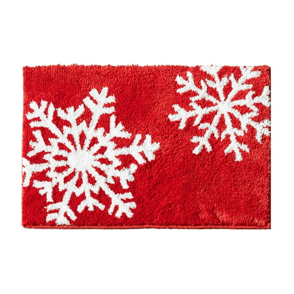 Snowflake Christmas Bathroom Mat, Extra Soft Absorbent Microfiber Bath Rug with Non- Back, Plush Shaggy Winter Bath Carpet for Floor Decor