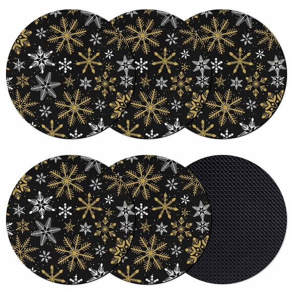 Snowflake Christmas Coasters Set of 6, Absorbent Coasters for Drinks, Winter Xmas Snow Simple Black Coaster for Desk Coffee Table Protection, Home Decor House Warming Gifts 4"