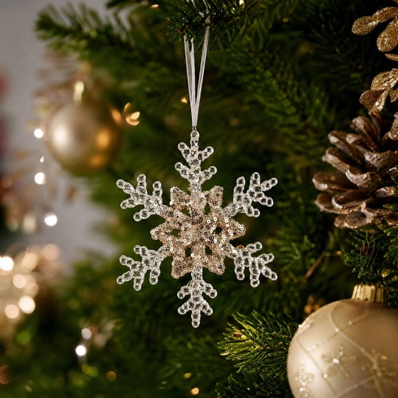 Snowflake Christmas Hanging Ornament, Clear, Style B, festive lightweight seasonal decoration with a charming handcrafted look, for Christmas tree, wreath, garland, window