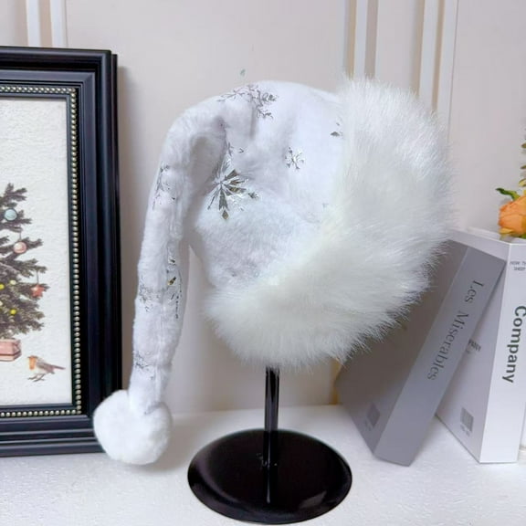 Snowflake Christmas Santa Claus Hat with Faux Fur Trim,Deluxe Holiday Furry Christmas Hat Headwear Accessories