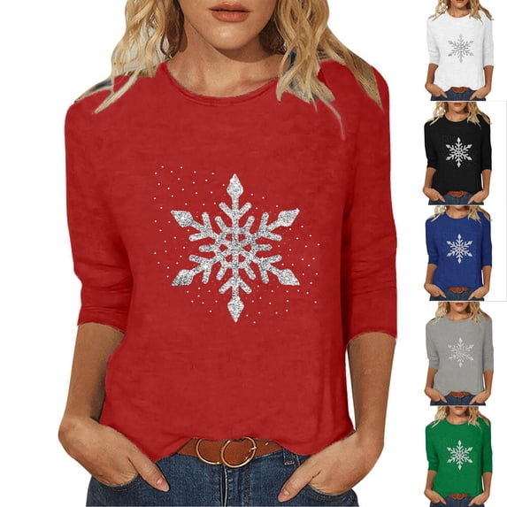 Snowflake Christmas Shirts Women Xmas Snow Graphic Tee Family Winter Holiday Merry Christmas Tops