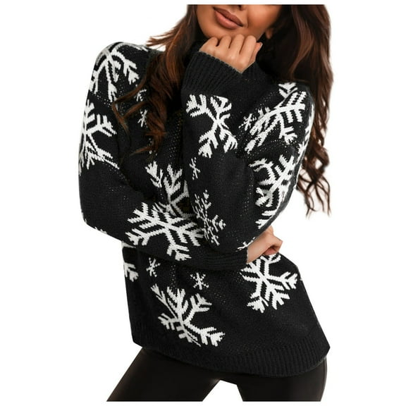 Snowflake Christmas Sweaters for Women 2025 Long Sleeve Turtleneck Knitted Pullover Sweater Jumper Tops