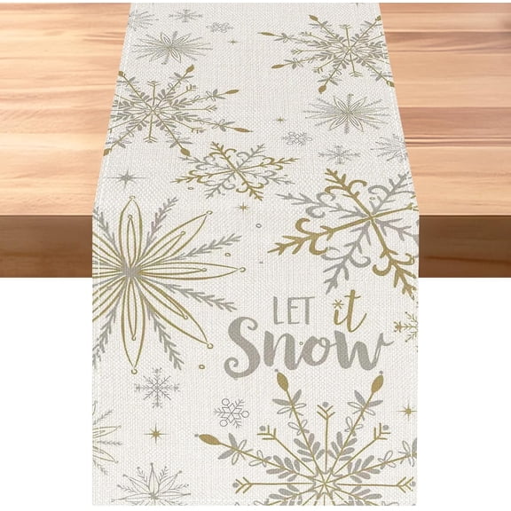 Snowflake Christmas Table Runner, Chriatmas Decorations Winter Runner for Table, Seasonal Holiday Decor for Indoor Outdoor Kitchen and Dining Table Decorations 13.8x71 Inch