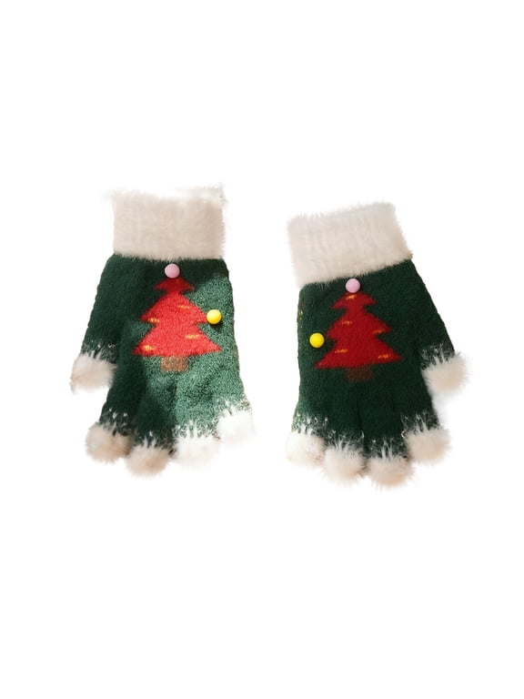 Snowflake Christmas Tree Fingerless Gloves with Lining, Winter Touchscreen Compatible Gloves for Warmth, Perfect for Youngster Use and Cycling Activities