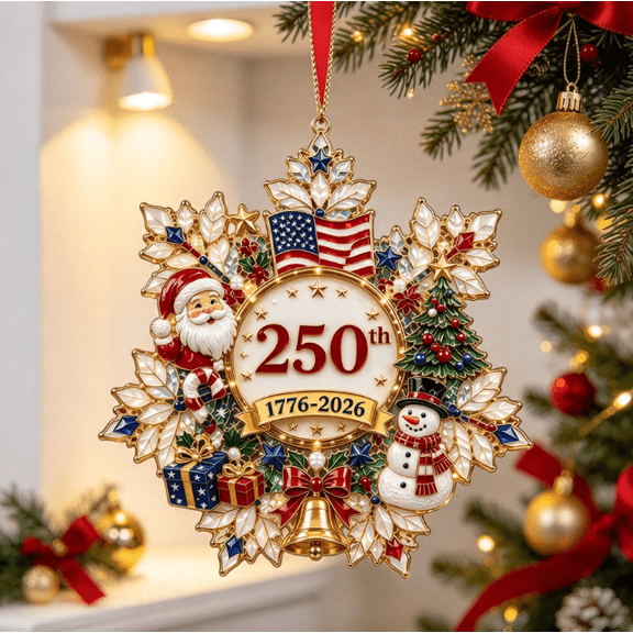 Snowflake Christmas Tree Ornament, USA 250th Anniversary Holiday Decor, Patriotic Commemorative Hanging Accessory for Christmas Tree and Mantel