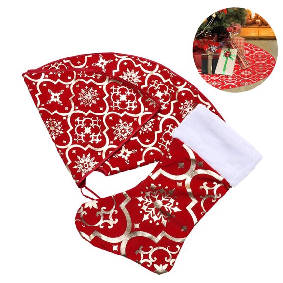 Snowflake Christmas Tree Skirt -120cm Large Xmas Tree Skirts with Merry Christmas Stocking for Happy New Year Party Holiday Decorations Ornaments