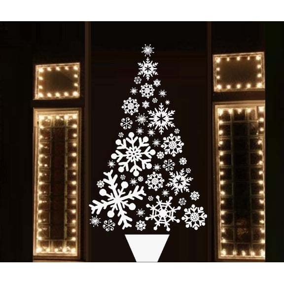 Snowflake Christmas Tree ~ Wall or Window Decal 20" x 40" Large White