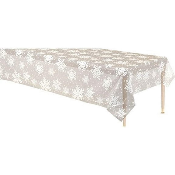 Snowflake Clear Plastic Table Cover - 54" x 108", 1 Pc (571205a)