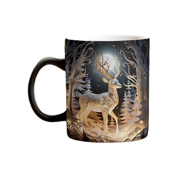 Snowflake Coffee Cup | Temperature-Responsive Reindeer Patterns, Ceramic Holiday Drinkware