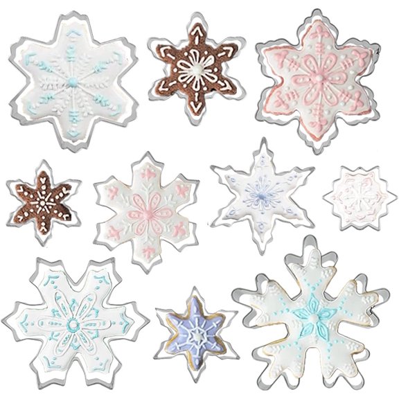 Snowflake Cookie Cutters Set of 10 pcs, Stainless Steel Snowflake Shaped Christmas Holiday Baking Molds for Fondant & DIY Crafts
